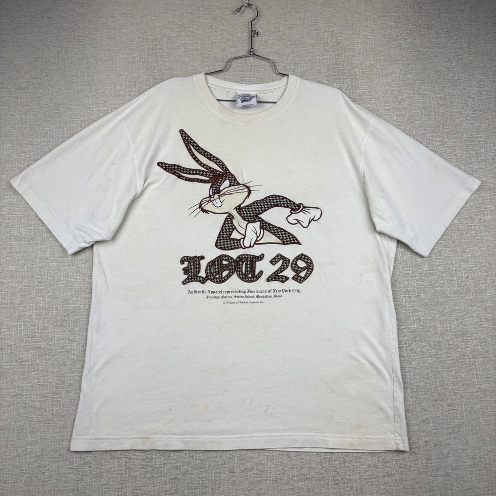 Vintage Lot 29 Bugs Bunny NYC Five Boroughs T-Shirt Mens XXL White Houndstooth